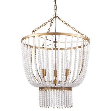 Rhone Gold Metal and Wood Beaded Chandelier