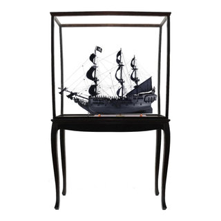 Black Pearl Pirate Ship Large With Floor Display Case - Beach Style -  Decorative Objects And Figurines - by Old Modern Handicrafts, Inc.
