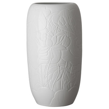27 in. Lotus Engrave White Porcelain Vase