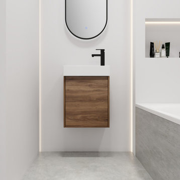 BNK Wall Mounted Bathroom Vanity with Ceramic Sink Set, Brown Ebony