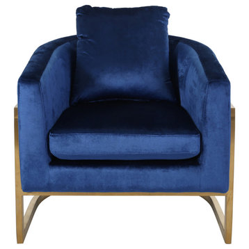 Chloe Modern Velvet Glam Armchair With Stainless Steel Frame, Navy Blue