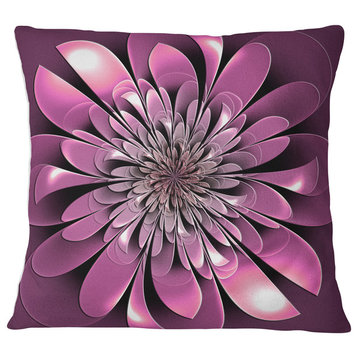 Glittering Lush Purple Fractal Flower Floral Throw Pillow, 16"x16"