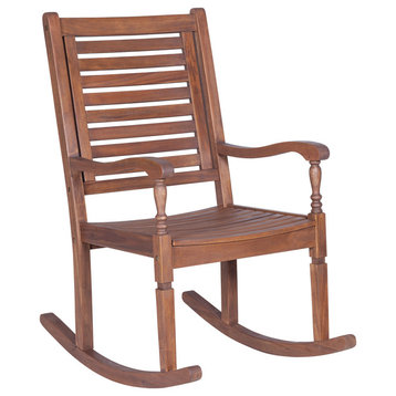 Solid Acacia Wood Rocking Patio Chair, Dark Brown