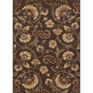 Brianna Transitional Floral Brown Rectangle Area Rug, 7.6' x 10'