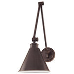 Hudson Valley Lighting - Exeter, One Light Wall Sconce, Old Bronze Finish - Sleek, sharp, and shaped for superior functionality: Exeter is a testament to the principles of modern design. The backplate's swivel joint works in conjunction with three arm joints to allow precise adjustment of the lamp's direction. Exeter's wide range of motion makes it an ideal reading lamp. Exeter also saves space when mounted above a desk, to illuminate bill-paying and other household tasks.