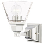 Livex Lighting - Livex Lighting Mission 1 Light Polished Chrome Single Sconce - The Mission collection has clean lines with geometric forms. This one light bath vanity light features clear glass on polished chrome, square style arm that elevates the classic look.