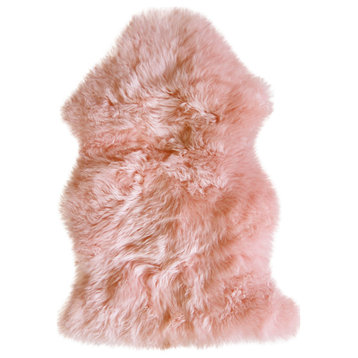 Natural 100% New Zealand Sheepskin Single, 2'x3', Pink