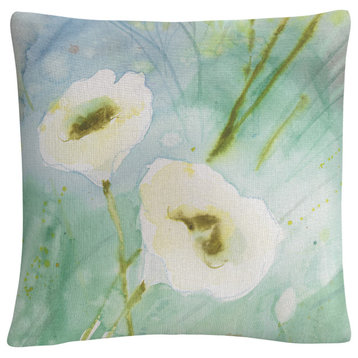 Quiet Pond' White Soft Floral Motif By Sheila Golden Decorative Throw Pillow