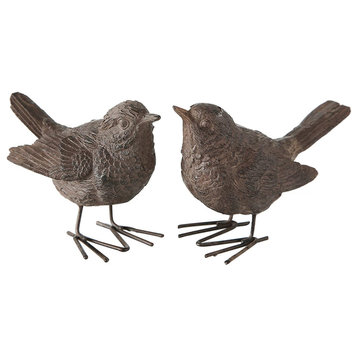 2 Piece Sparrow Figurine Set in Rustic Brown