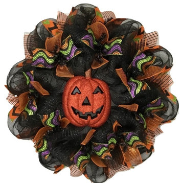 Jack O' Lantern Halloween Handmade Deco Mesh Wreath