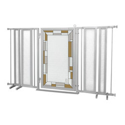 Fusion Gates - Fusion Gate with Bauhaus Border Design, Satin Nickel, 65"-71.4" - Dog Gates