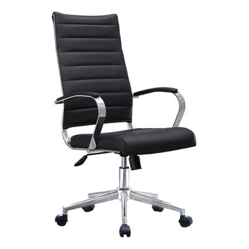 Ergonomic High Back Swivel Boss Ribbed PU Leather Office Chair Modern, Black