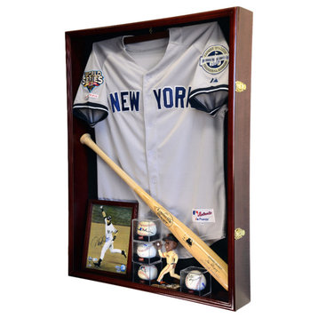 Extra Deep Jersey, Shadow Box Display Case With 98% UV, Cherry