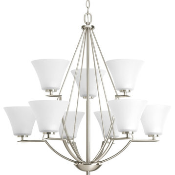 Bravo 9-Light, 2-Tier Chandelier, Brushed Nickel and Etched