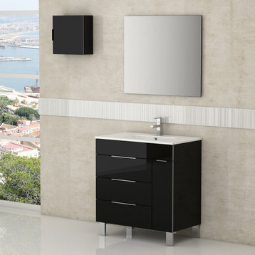 Geminis Modern Bathroom Vanity With Integrated Sink, Black, 28"