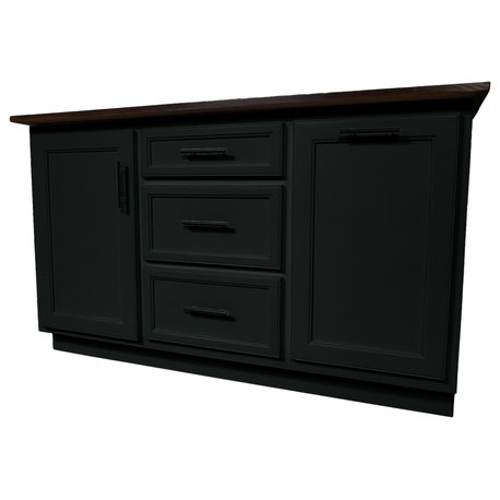 Modern Extra Wide Kitchen Island With Trash Bin Storage, Black