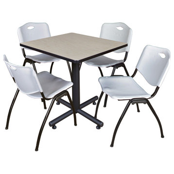 Kobe 30" Square Breakroom Table- Maple & 4 'M' Stack Chairs- Grey