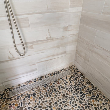 Linear Drain and Pebble Tile Shower Floor