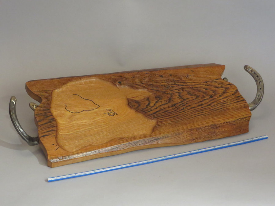 17014 Reclaimed Elm with Iberian Pig silhouette Horseshoe Handles
