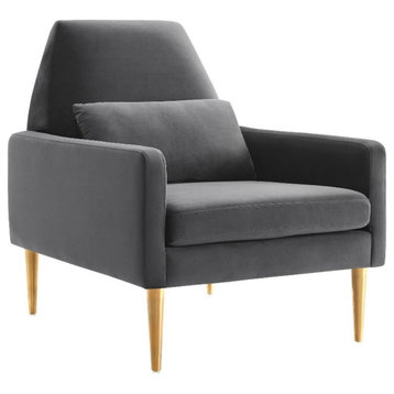 Modway Liliana Modern Performance Velvet Armchair in Charcoal/Gold