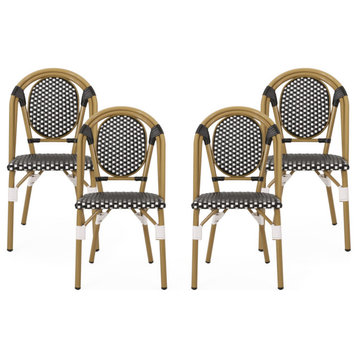 Magnus Outdoor French Bistro Chairs, Set of 4, Black/White/Bamboo Print Finish