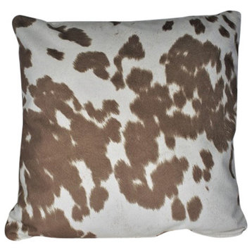 Cowhide Animal Fur Decorative Beige Ivory Throw Pillow, 24"x24"