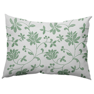 Traditional Floral Polyester Indoor Pillow, Green, 14"x20"