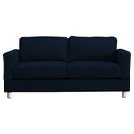 Small Space Seating - Raleigh Quick Assembly Two Seat Bonner Leg Sofa, Indigo - Small Space Seating's standard size sofas and chairs are designed to fit through openings 12" or greater.  Perfect for older homes, apartments, lofts, lodges, playrooms, tiny homes, RV's or any place with narrow doors, hallways, tight stairs, and elevators. Our frames come with a lifetime guarantee and are constructed using kiln dried hardwoods.  Every frame is doweled, corner blocked, screwed, glued, stapled and features heavy-duty 8.5-gauge sinuous steel springs reinforced with horizontal tie rods.  All seating features plush 2.5 density HR spring down cushions with a lifetime guarantee.  High Performance, stain resistant fabrics with a 100,000 double rub rating come standard with our sofa and chairs.  This is American Made seating for small, tight and narrow spaces designed to last a lifetime.