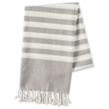 E-Living Store 59" Modern Cotton Stripe Fouta Towel in Light Gray/White