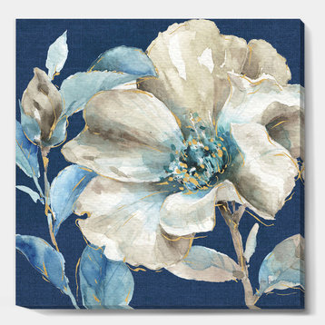 Designart Indigold Watercolor Flower I Farmhouse Painting Print, White, 30x30