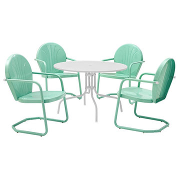5 Pieces Outdoor Dining Set, Spacious Round Table and 4 Chairs, Aqua
