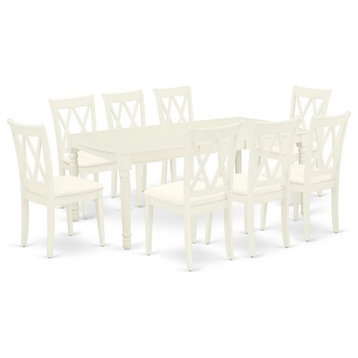 East West Furniture Dover 9-piece Wood Dining Set with Linen Seat in White