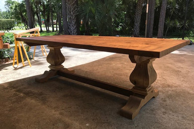 Custom Reclaimed Barnwood Pedestal Table with Wirebrushed finish