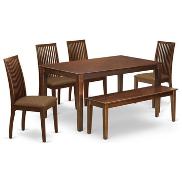East West Furniture Capri 6-piece Wood Dining Table Set in Mahogany