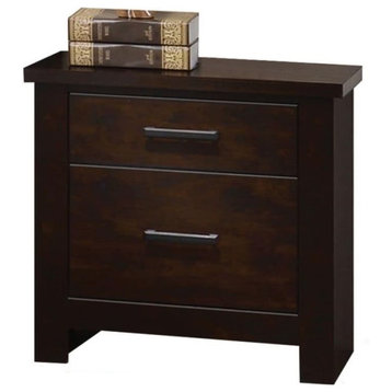 Modern Nightstand, Wooden Frame, 2 Spacious Drawers With Metal Pulls, Mahogany