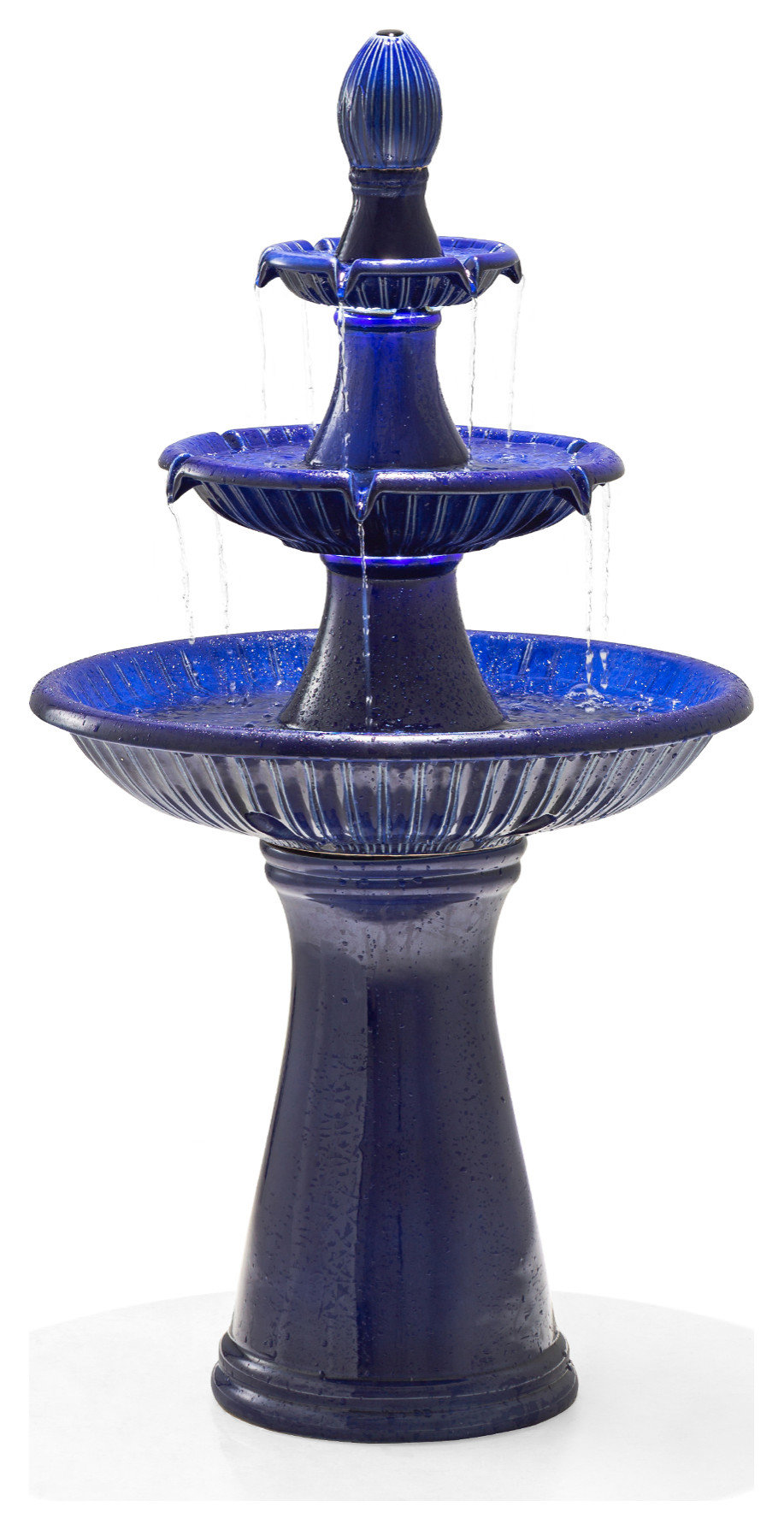 Cobalt Blue 3Tier Ceramic Outdoor Fountain Traditional Outdoor