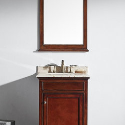 24 inch Brown Bathroom Vanity Set with White Carrera Marble Top - Bathroom Vanities And Sink Consoles