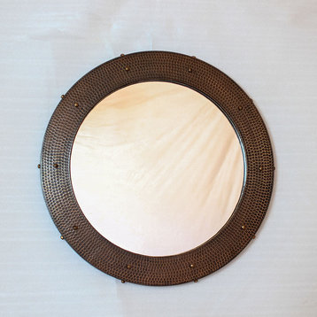 Round Hammered Copper Mirror, Dark, 28"