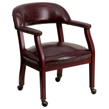 Oxblood Vinyl Luxurious Conference Chair with Accent Nail Trim and Casters