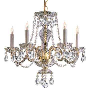 Traditional Crystal 5 Light Clear Crystal Brass Chandelier