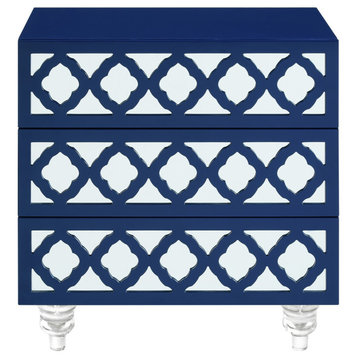 Bennedith 3-drawer Mirrored Lacquer Finish Lucite Leg Side Table, Navy