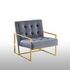 Beethoven Blue Velvet With Gold Plated Accent Chair, Gray/Gold