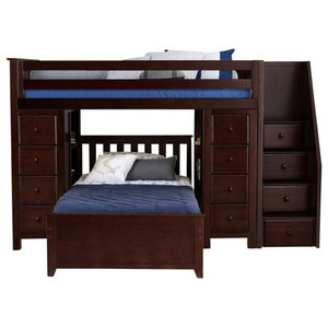 Chelsea Twin Twin L Shaped Storage Loft Bed With Stairs Transitional Bunk Beds By Totally Kids Fun Furniture Toys Houzz