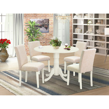 5Pc 42" Kitchen Table, Two 9"Drop Leaves, Four Chair, Light Beige