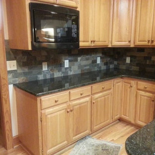 75 Kitchen with Granite Countertops and Light Wood Cabinets Design ...