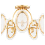 Hudson Valley Lighting - Danes 5-Light Semi Flush, Vintage Gold Leaf Frame, Glass Shade - Ovals of hand-poured Piastra glass rest behind rings of vintage gold leaf giving this dazzling fixture its luxurious look. The glass shade is bubbled throughout yet still translucent enough for the bulb to be seen. Gorgeous when lit, Danes will instantly elevate any space.