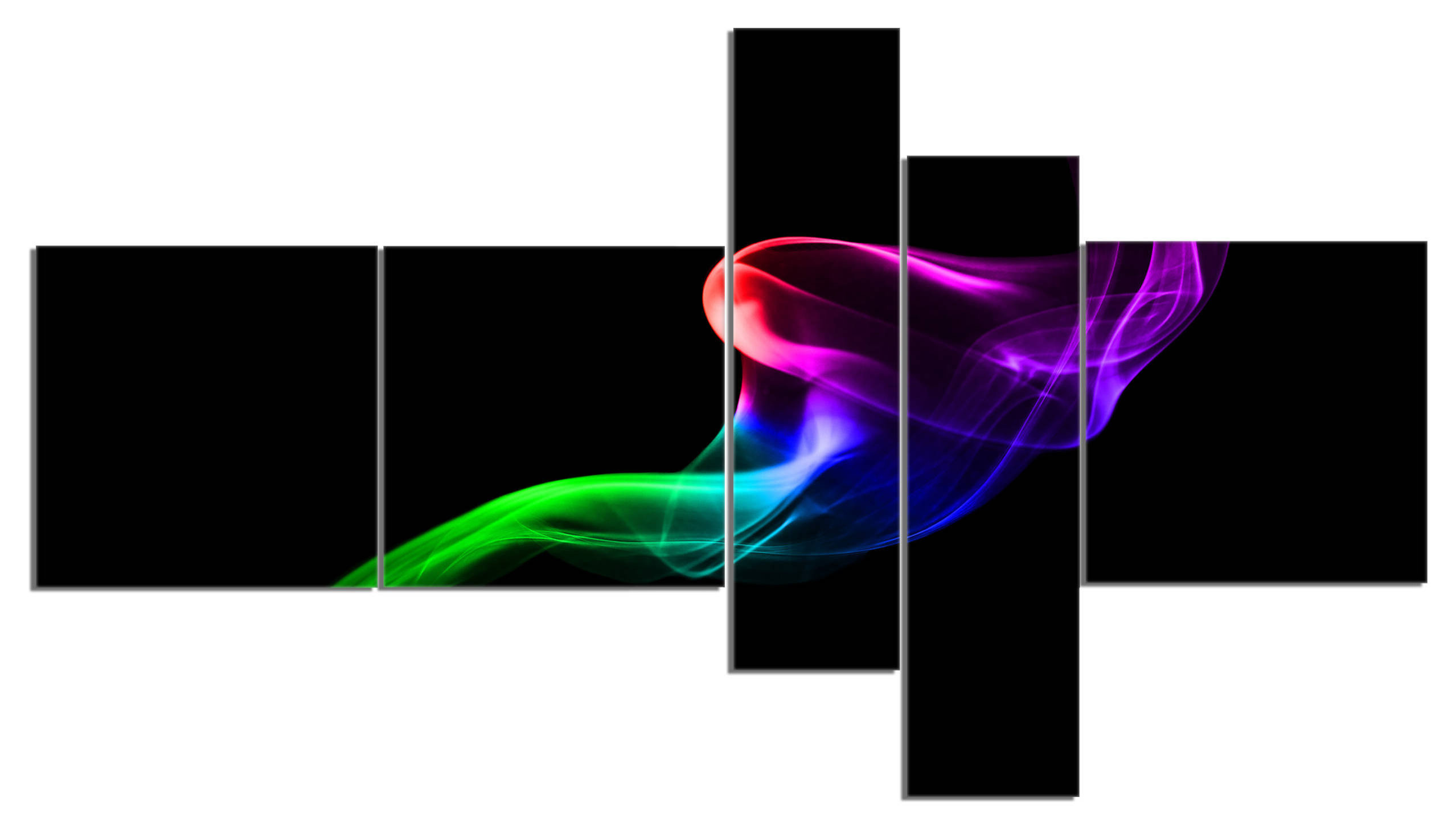 Colorful Fractal Fire Design on Black, Multipanel Large Abstract Canvas ...