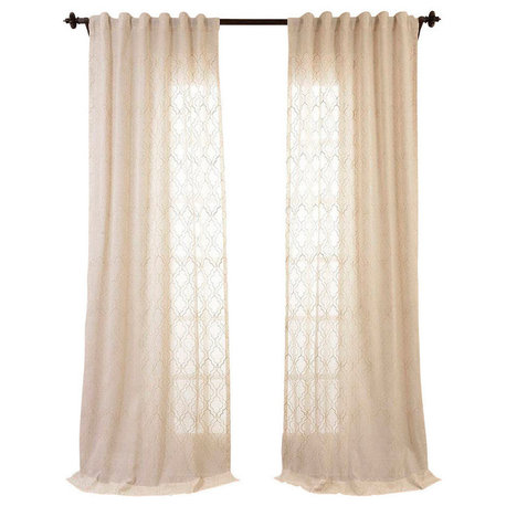 Saida Natural Embroidered Faux Linen Sheer Curtain Single Panel, 50"x96"