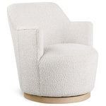 Meridian Furniture - Clarita Swivel Accent Chair, Cream, Boucle Fabric - Enhance the comfort and style of your room with the Clarita Boucle Fabric Swivel Accent Chair. This chair features soft cream boucle fabric and is designed as a swivel chair with a natural wood finish base. It's perfect for curling up with your favorite book or settling in to watch your favorite show.
