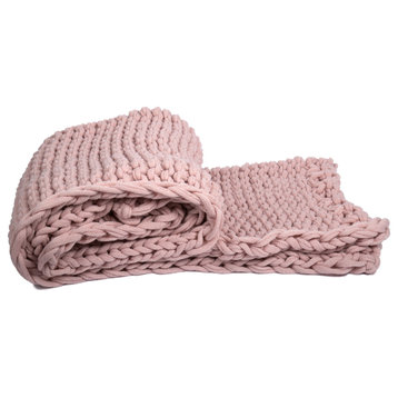 Chunky Braided Soft and Cozy Arm Knit Blanket, 40 x 78 in., Pink